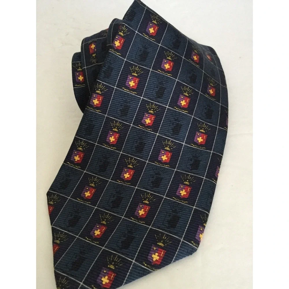 Greek Silk Tie Men Necktie‎ Blue Checks Plaid Made In USA Rare Ties